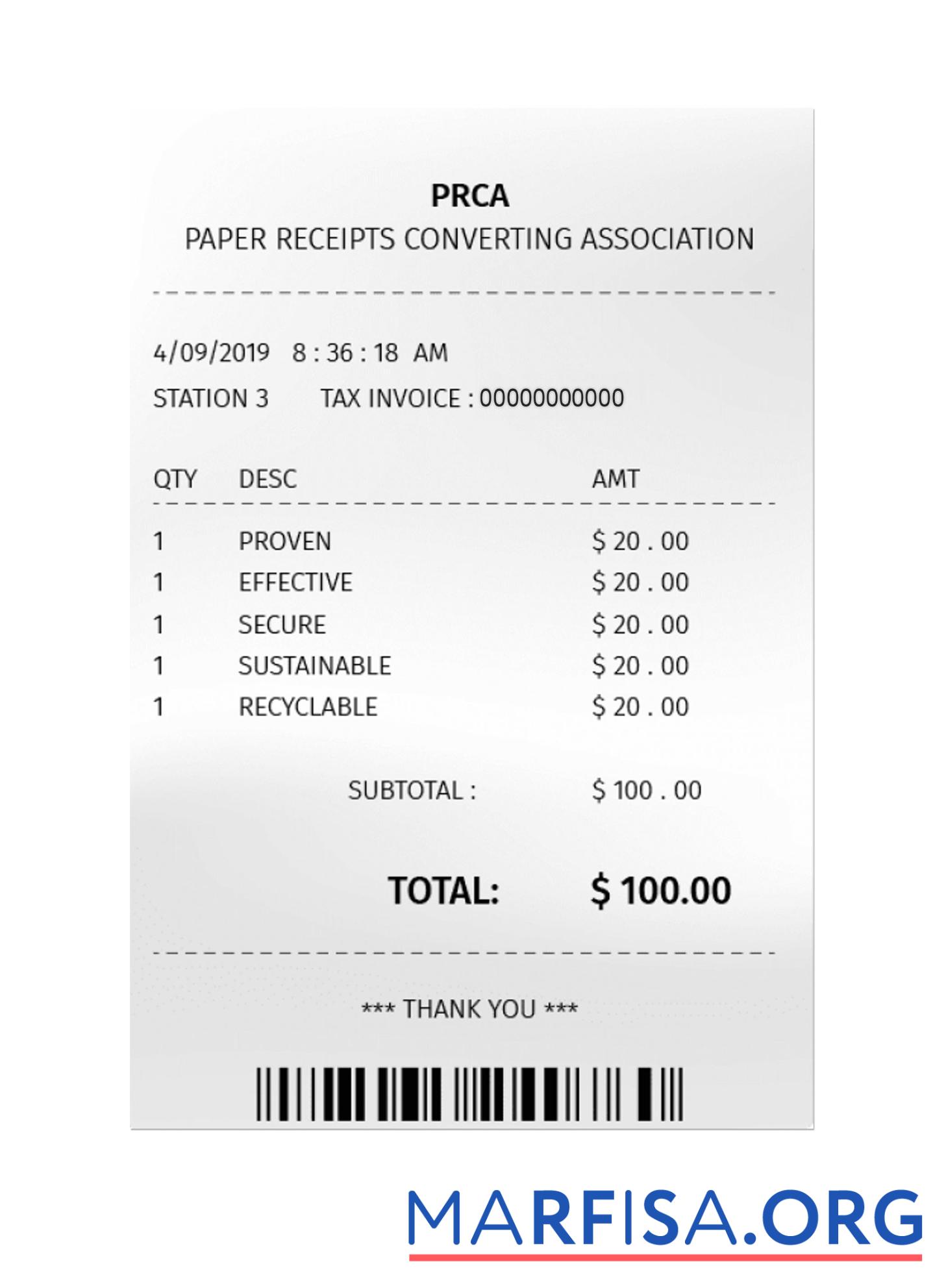 Realistic PRCA payment check sample